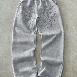 Gray Sweatpants with Rose Design